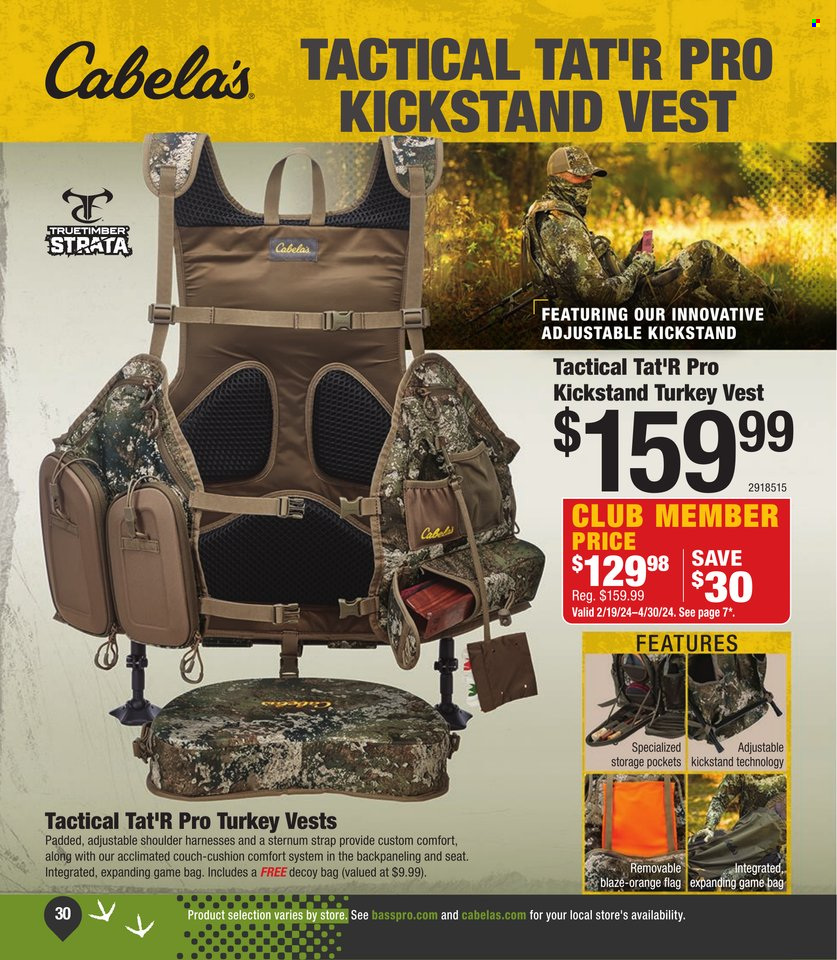 thumbnail - Bass Pro Shops Flyer - Sales products - cushion, couch, vest, bag, strap. Page 30.