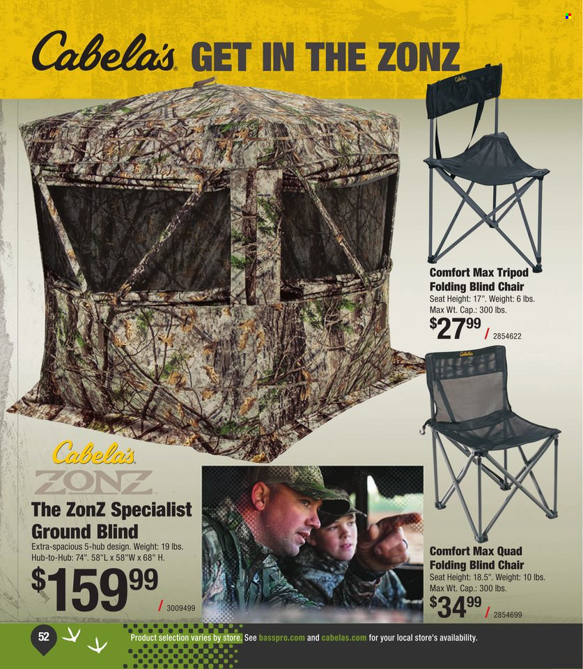 thumbnail - Bass Pro Shops Flyer - Sales products - chair, hub blind, hunting accessories. Page 52.
