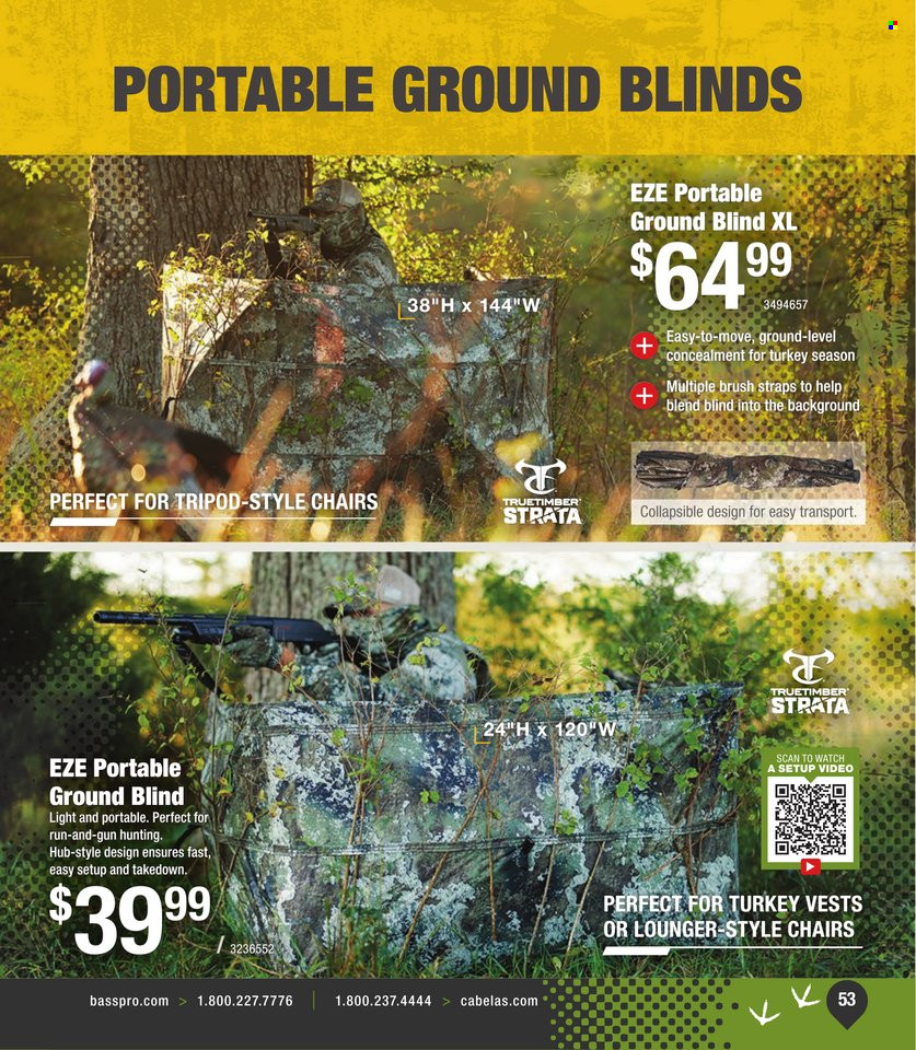 thumbnail - Bass Pro Shops Flyer - Sales products - chair, gun, hub blind, brush. Page 53.