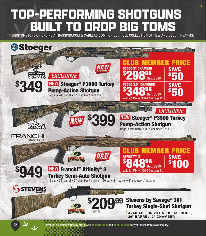 thumbnail - Bass Pro Shops Flyer - Sales products - shotgun, savage, Stoeger. Page 58.