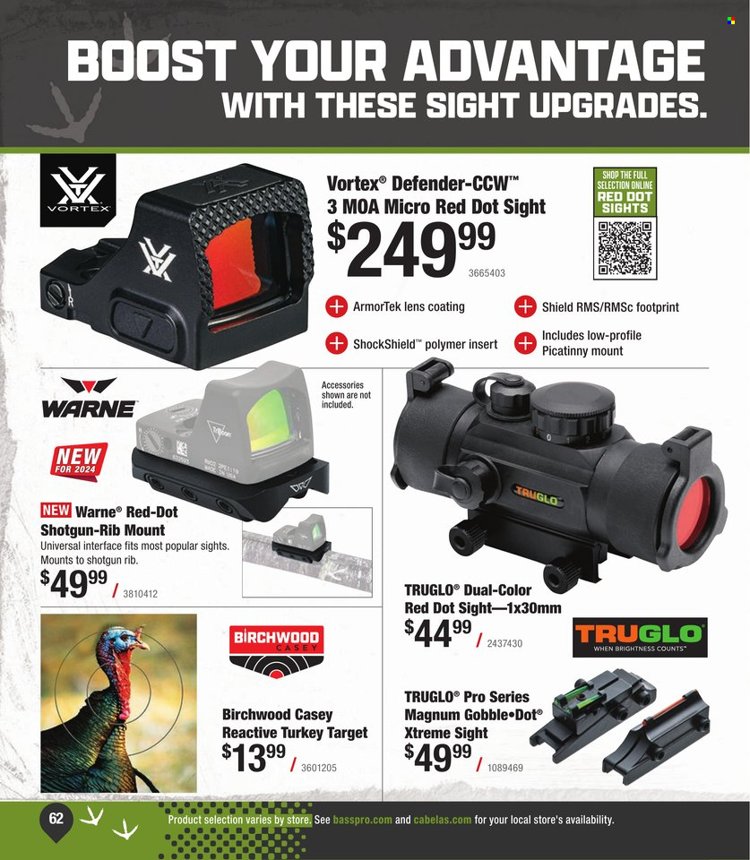 thumbnail - Bass Pro Shops Flyer - Sales products - red dot sight, shotgun. Page 62.