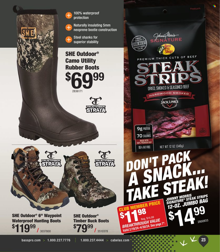 thumbnail - Cabela's Flyer - Sales products - boots, hunting boots, Bass Pro, neoprene, rubber boots. Page 23.