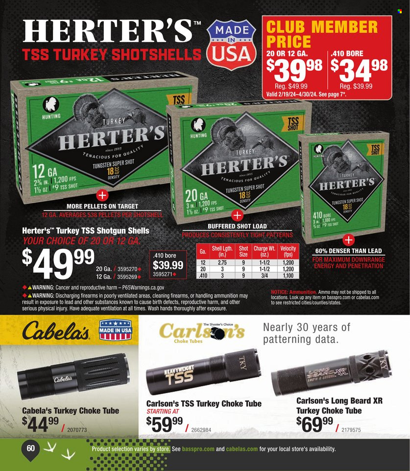 thumbnail - Cabela's Flyer - Sales products - ammo, Shell. Page 60.