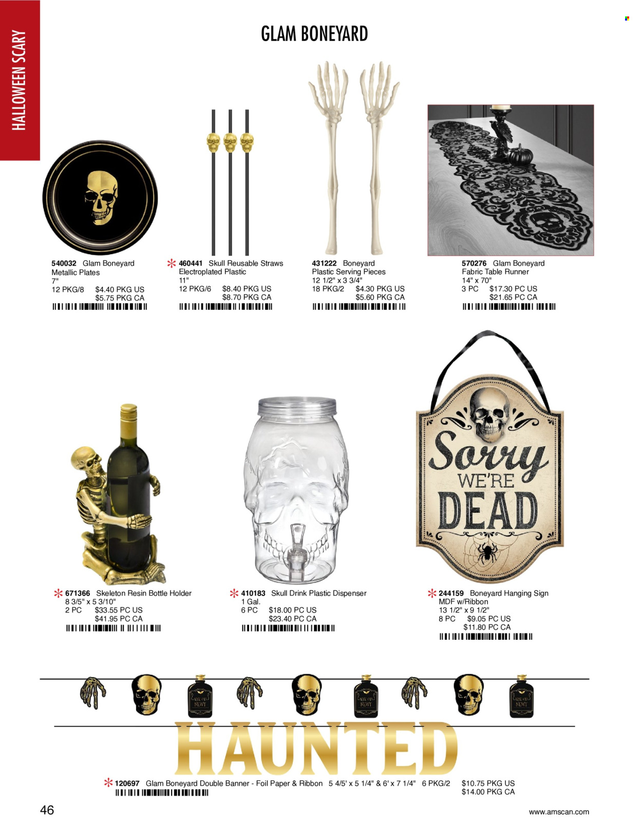 thumbnail - Amscan Flyer - Sales products - plate, straw, dispenser, bottle holder, table runner, Halloween. Page 49.