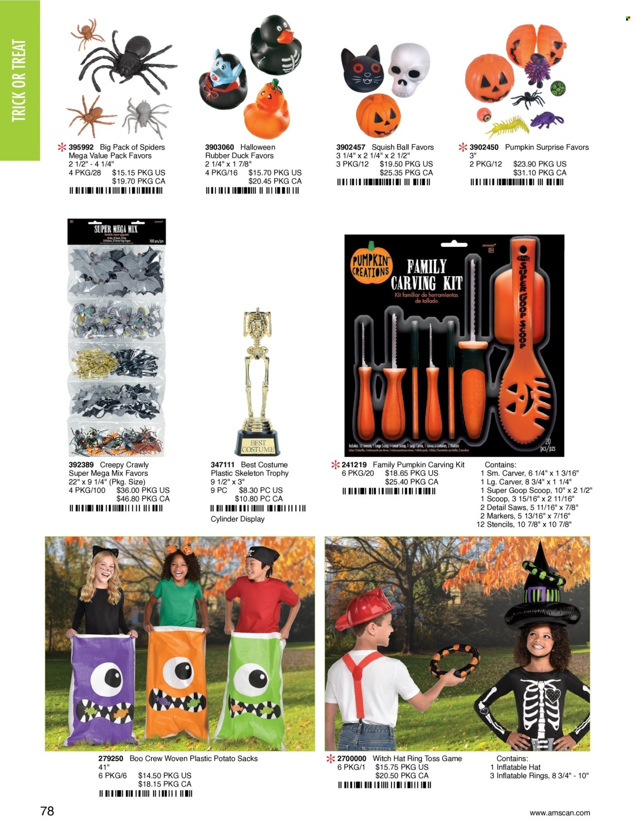 thumbnail - Amscan Flyer - Sales products - carving kit, marker, eraser, Halloween, Toss game, costume. Page 81.