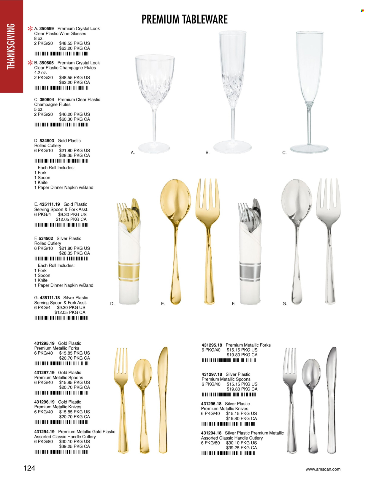 thumbnail - Amscan Flyer - Sales products - napkins, fork, knife, spoon, tableware, wine glass, champagne flute, paper. Page 127.