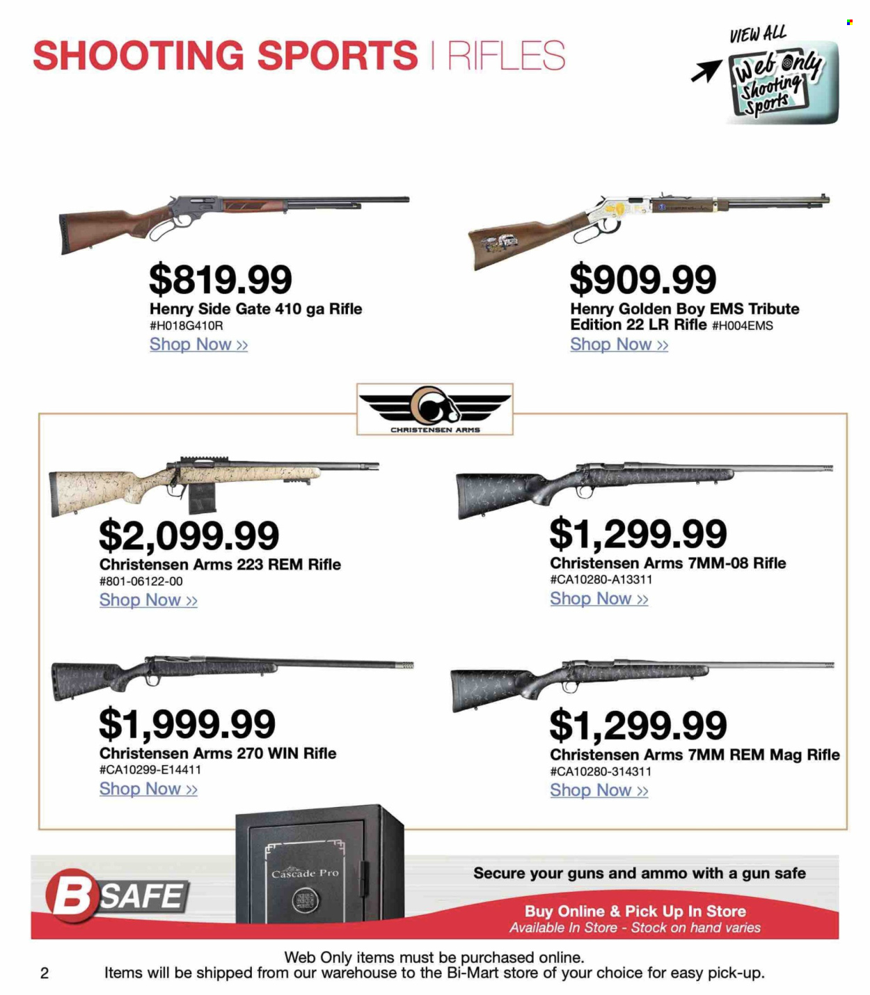 thumbnail - Bi-Mart Flyer - Sales products - Cascade, safe, rifle, gun safe. Page 2.