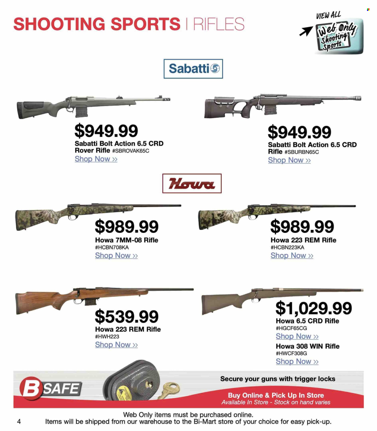 thumbnail - Bi-Mart Flyer - Sales products - safe, rifle, bolt. Page 4.