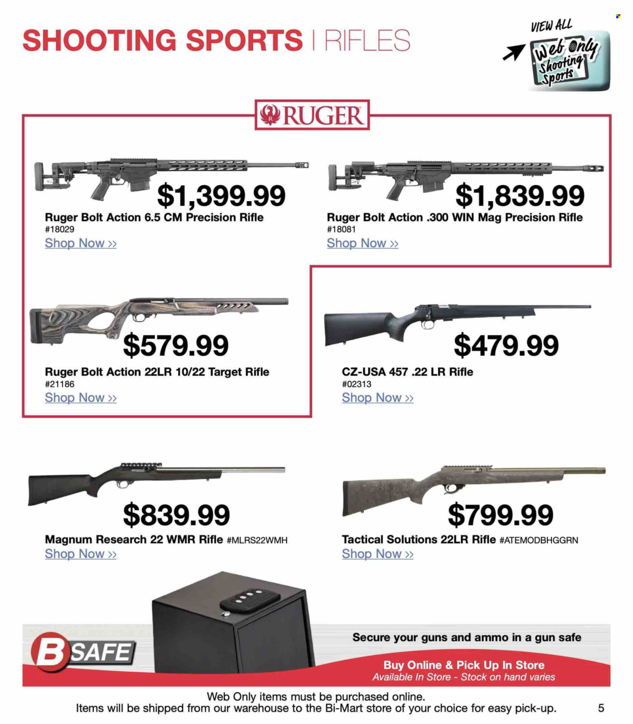 thumbnail - Bi-Mart Flyer - Sales products - Magnum, ice cream, Target, safe, rifle, bolt, gun safe. Page 5.