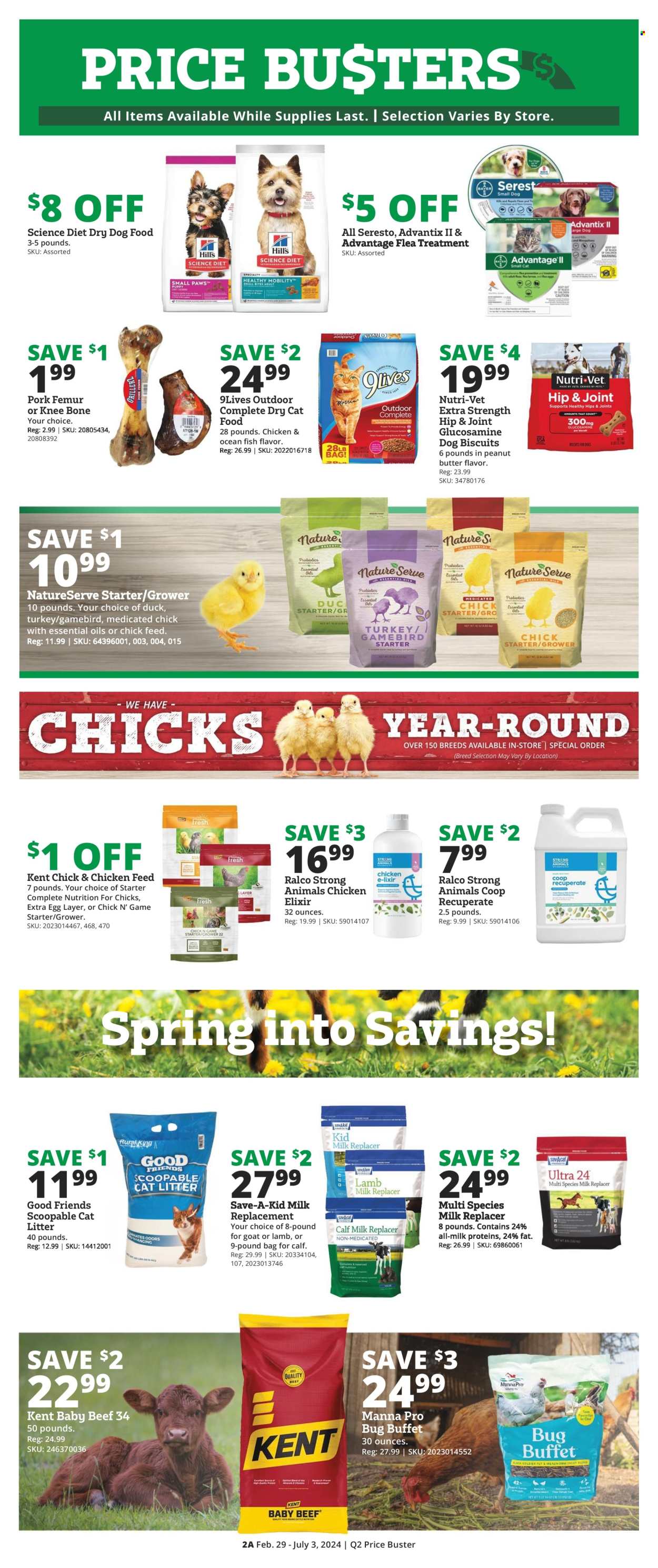 thumbnail - Rural King Flyer - 02/29/2024 - 07/03/2024 - Sales products - cat litter, animal food, animal treats, cat food, dog food, Science Diet, dog biscuits, 9lives, dry dog food, dry cat food, Seresto, starter. Page 2.
