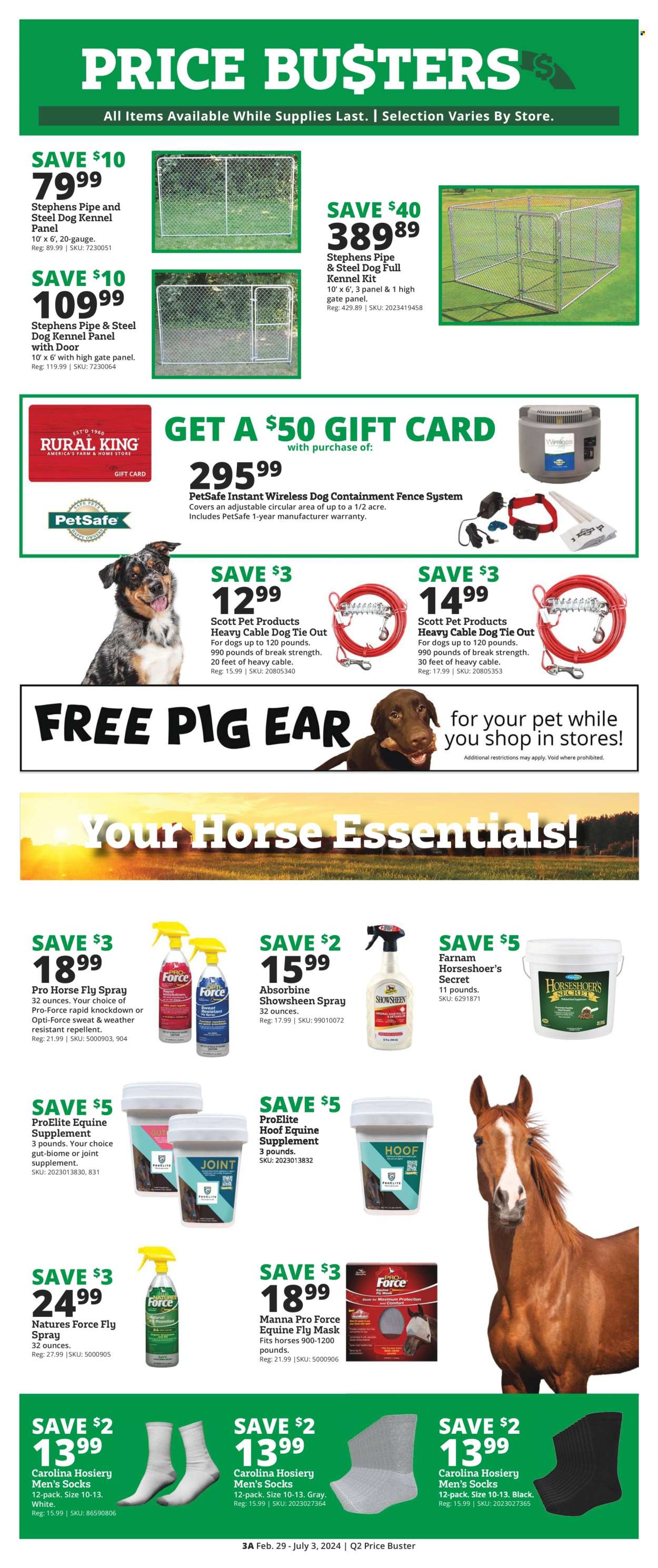 thumbnail - Rural King Flyer - 02/29/2024 - 07/03/2024 - Sales products - Scott, travel dog kennel, fly mask, pipe, socks, hosiery, gauge. Page 3.
