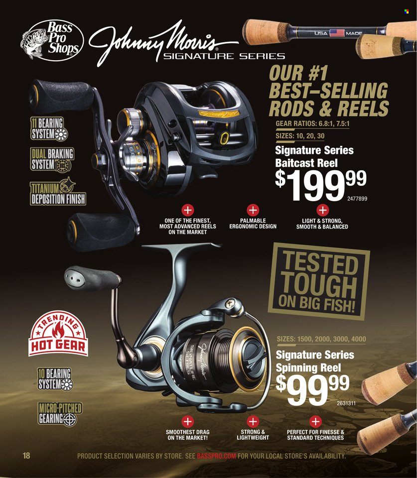 thumbnail - Bass Pro Shops Flyer - Sales products - fish, baitcast reel, Bass Pro, reel, spinning reel. Page 18.
