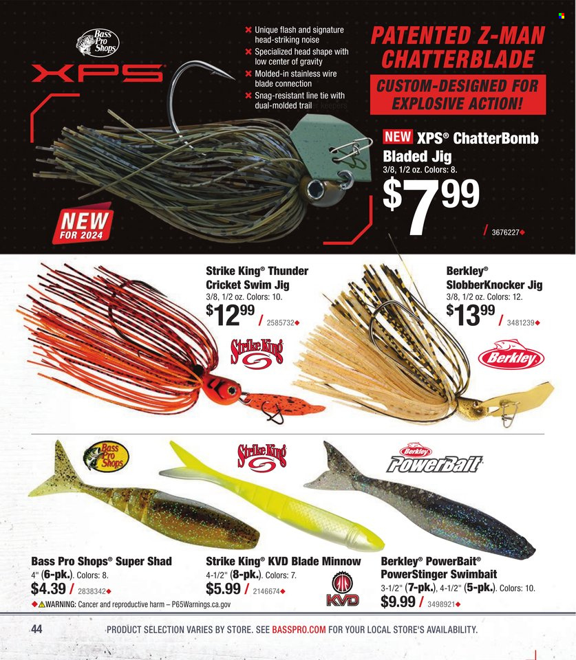 thumbnail - Bass Pro Shops Flyer - Sales products - Bass Pro, jig, trailer. Page 44.