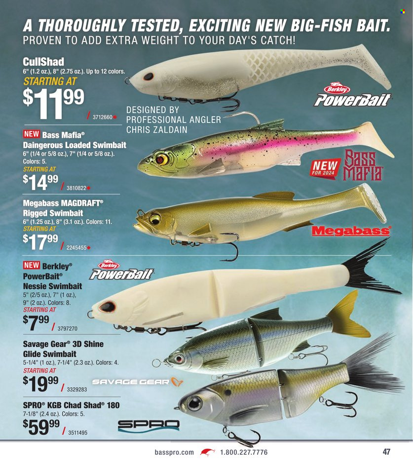 thumbnail - Bass Pro Shops Flyer - Sales products - Savage Gear, fish, savage, fishing rod. Page 47.