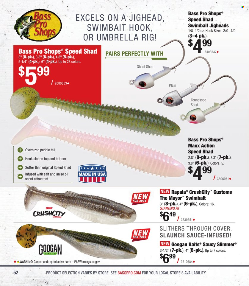thumbnail - Bass Pro Shops Flyer - Sales products - umbrella, Bass Pro. Page 52.