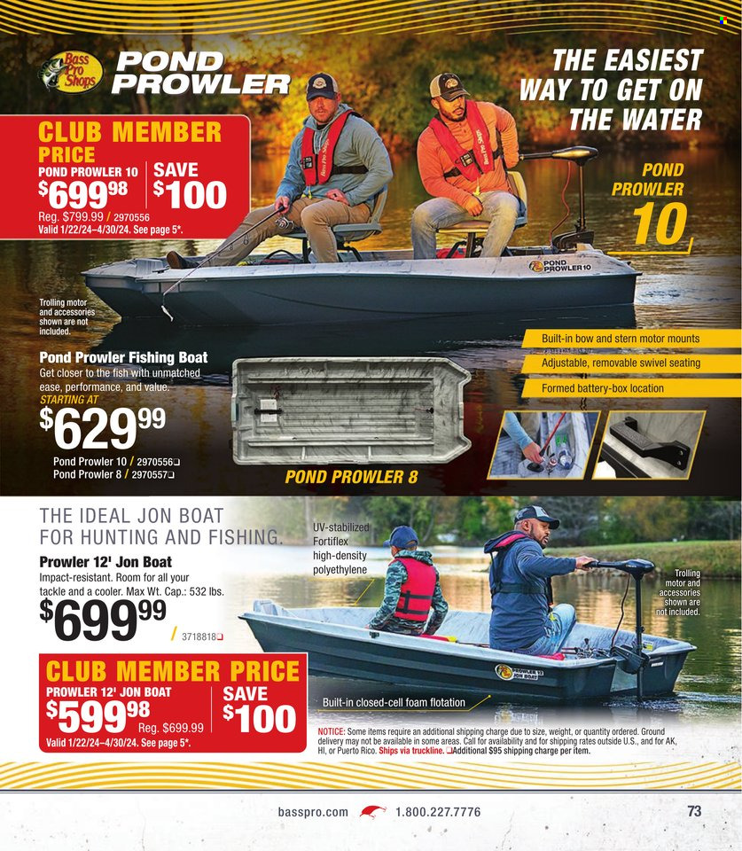 thumbnail - Bass Pro Shops Flyer - Sales products - battery, fish. Page 73.