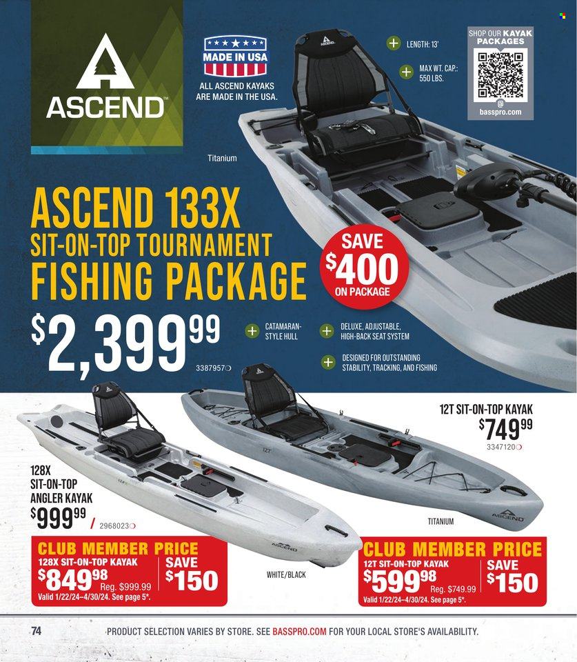 thumbnail - Cabela's Flyer - Sales products - kayak. Page 74.