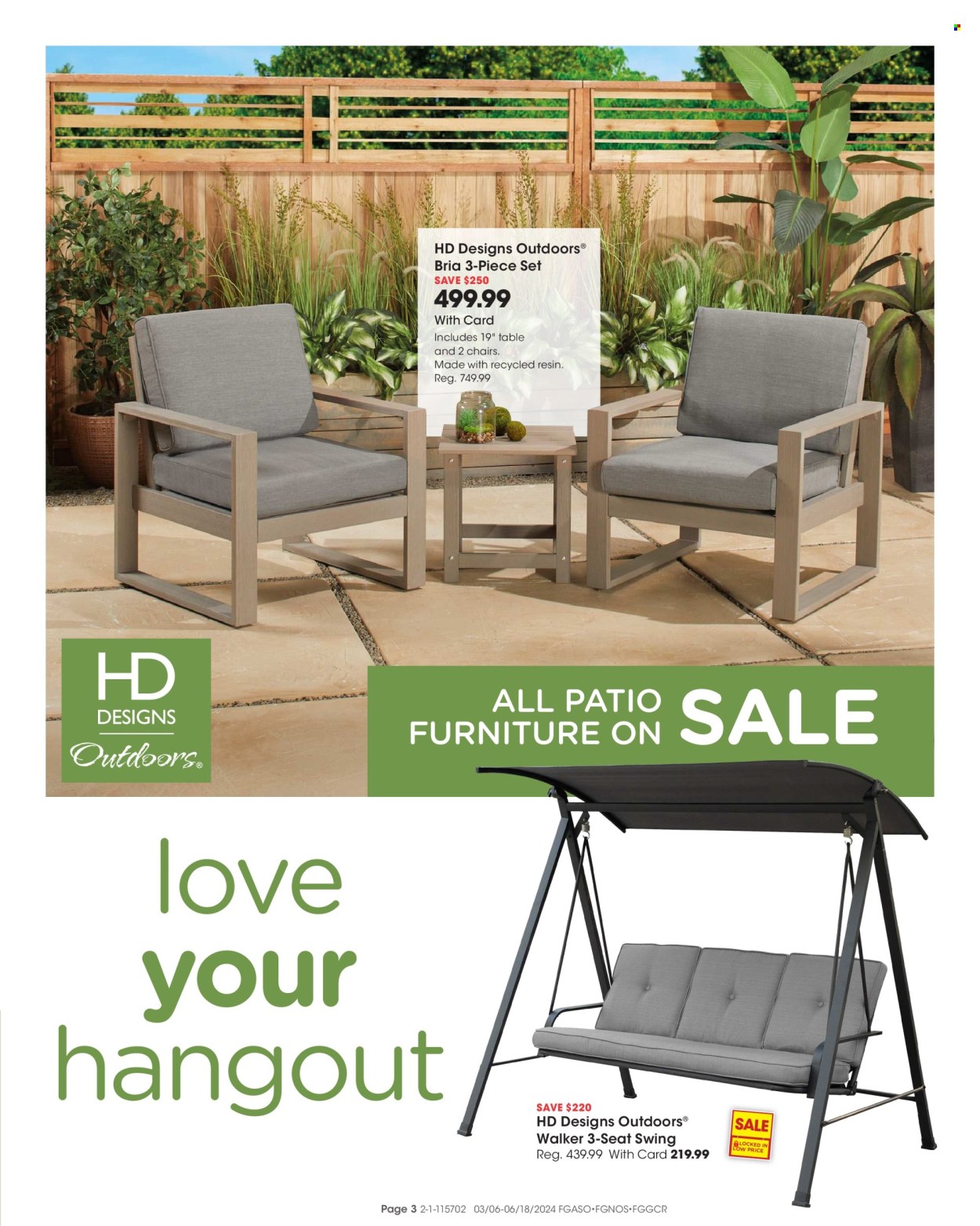 thumbnail - Fred Meyer Flyer - 03/06/2024 - 06/18/2024 - Sales products - chair, table, swing set. Page 3.