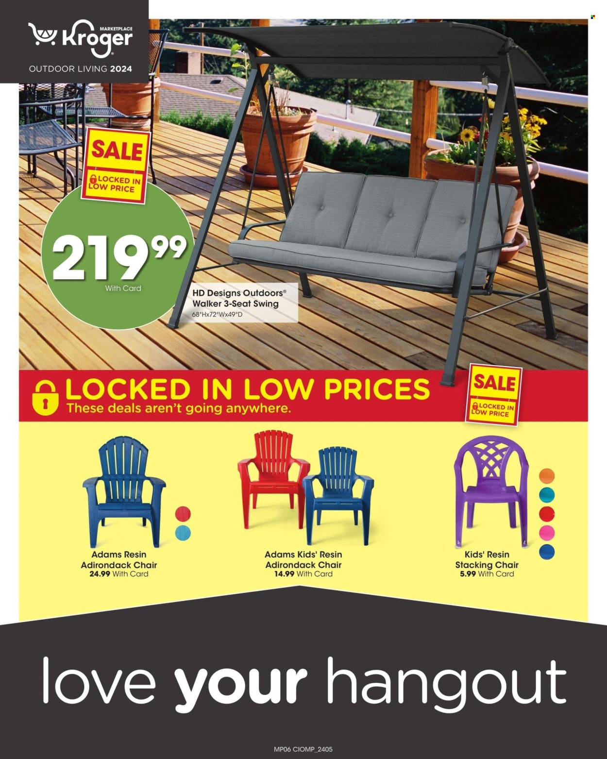 thumbnail - Kroger Flyer - 03/06/2024 - 06/18/2024 - Sales products - swing set, chair, garden furniture, patio chair, folding chair. Page 6.