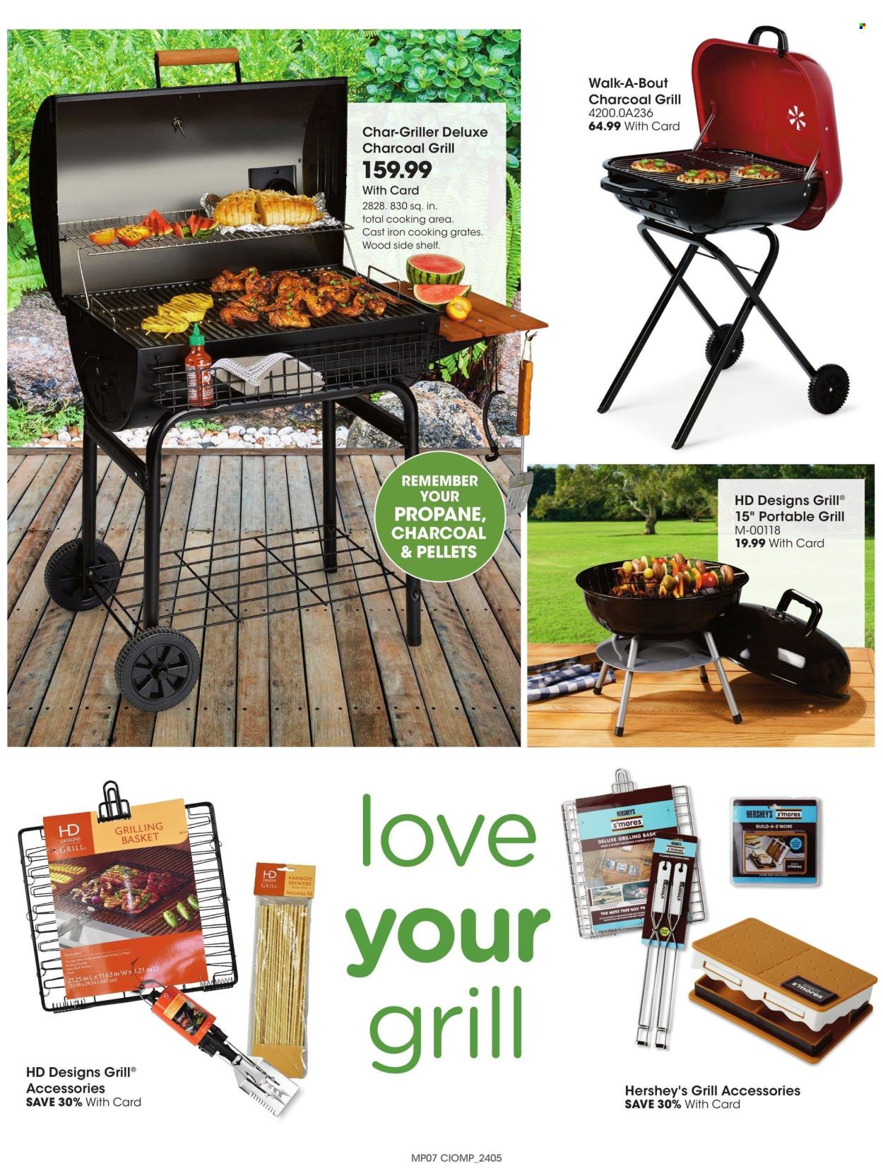 thumbnail - Kroger Flyer - 03/06/2024 - 06/18/2024 - Sales products - grill, charcoal grill, Hershey's, grill accessories. Page 7.