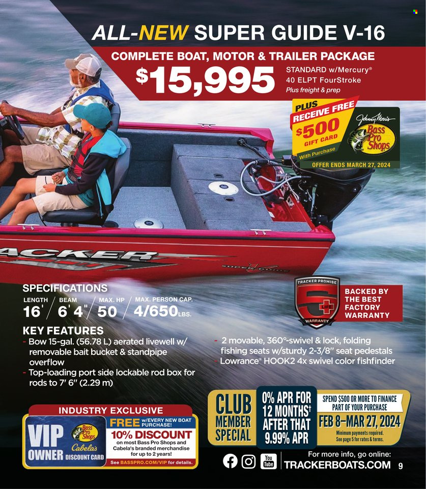 thumbnail - Bass Pro Shops Flyer - Sales products - Bass Pro, fish finder, Lowrance, boat, trailer. Page 9.