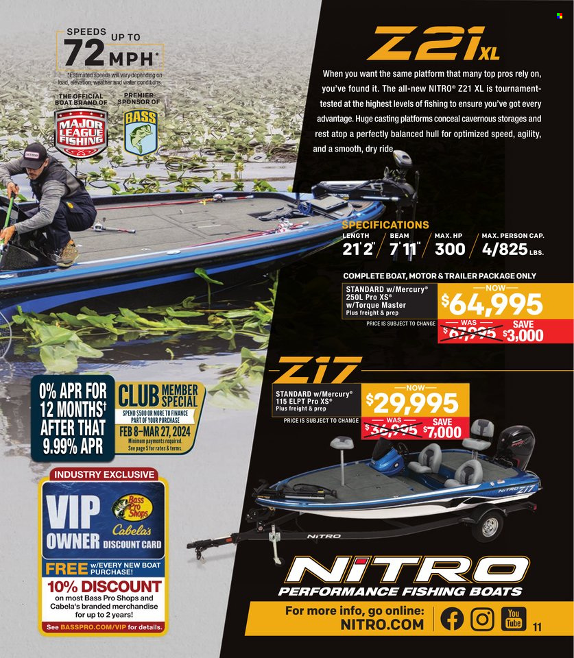 thumbnail - Bass Pro Shops Flyer - Sales products - Bass Pro, boat, trailer. Page 11.