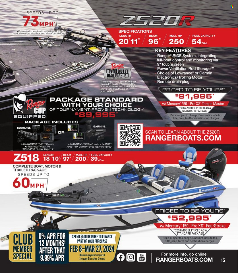 thumbnail - Bass Pro Shops Flyer - Sales products - Garmin, Lowrance, boat, trailer. Page 15.