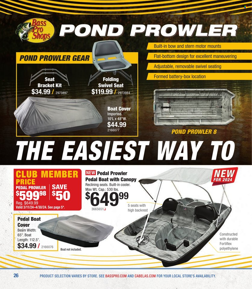 thumbnail - Bass Pro Shops Flyer - Sales products - battery, back pillow, Bass Pro, boat cover. Page 26.