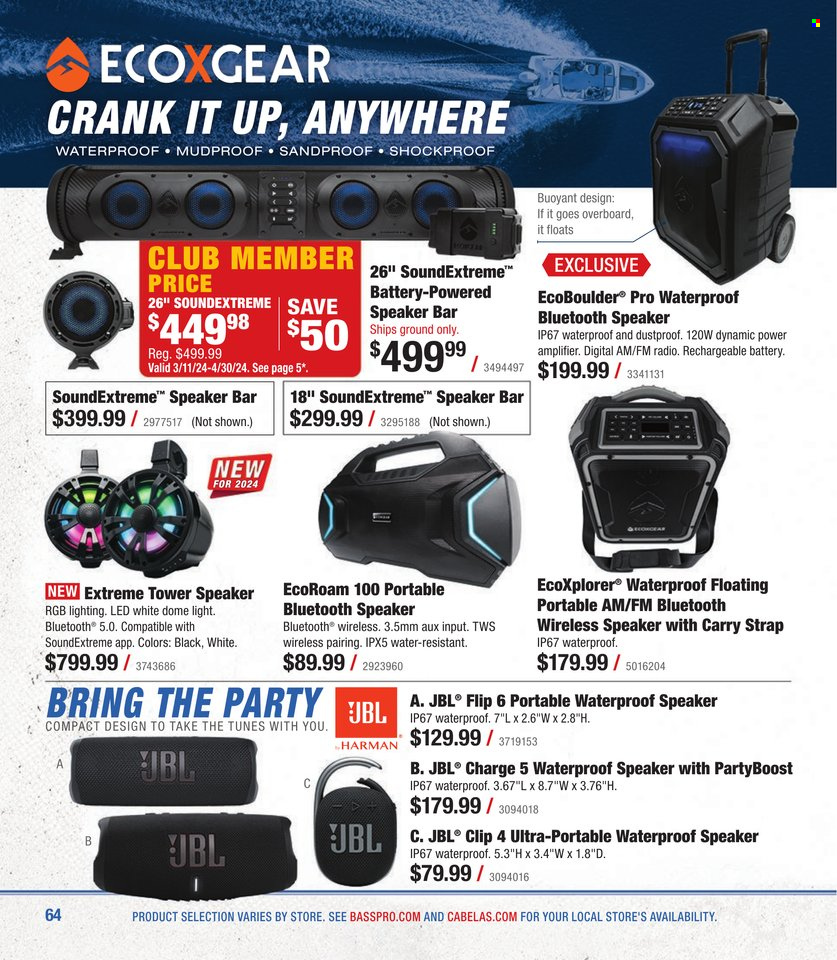 thumbnail - Bass Pro Shops Flyer - Sales products - rechargeable battery, lighting, strap. Page 64.