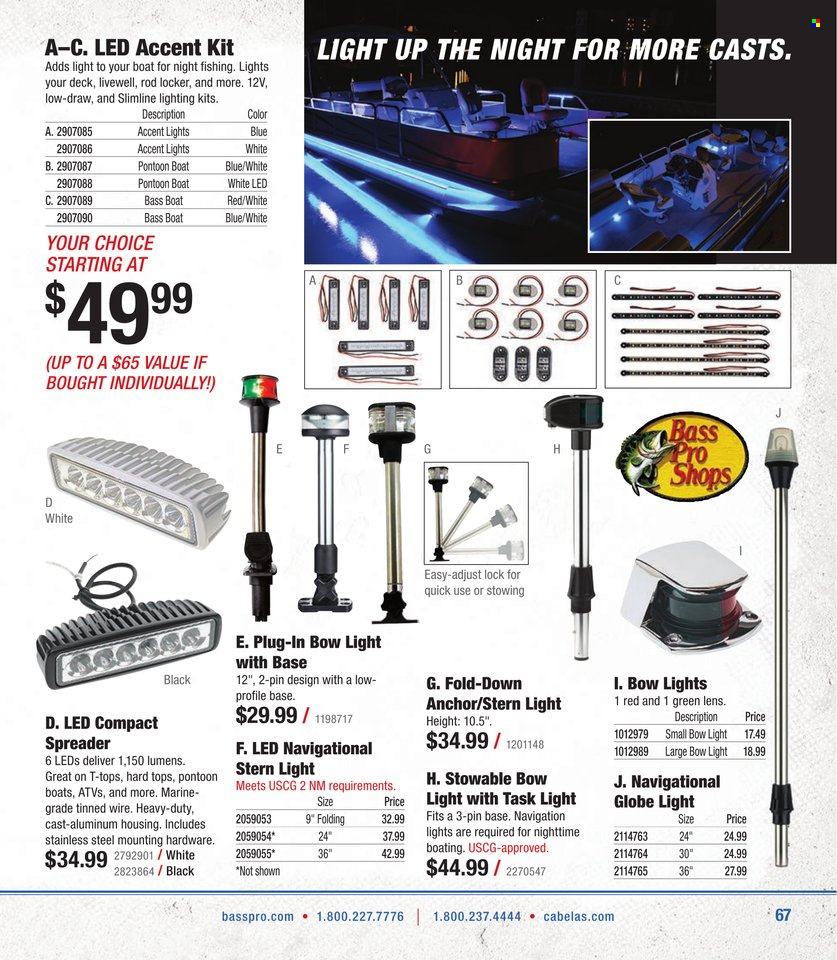 thumbnail - Bass Pro Shops Flyer - Sales products - Bass Pro, spreader, lighting. Page 67.