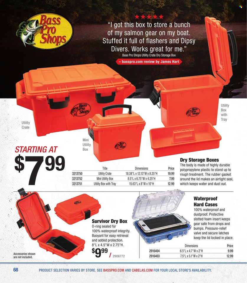 thumbnail - Bass Pro Shops Flyer - Sales products - storage box, Bass Pro, boat, crate. Page 68.