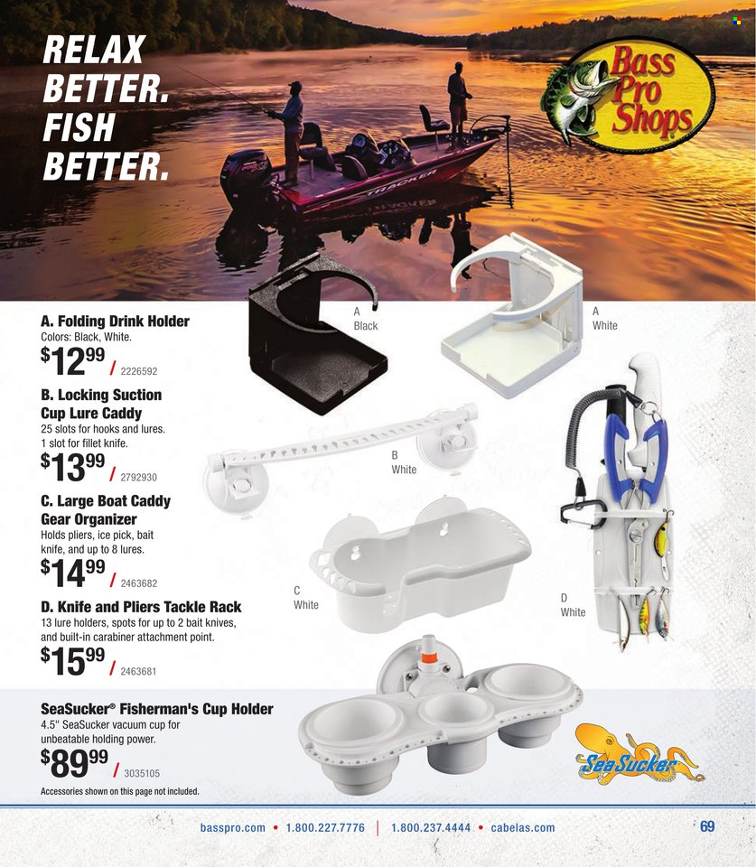 thumbnail - Bass Pro Shops Flyer - Sales products - fish, Bass Pro, drink holder, pliers. Page 69.