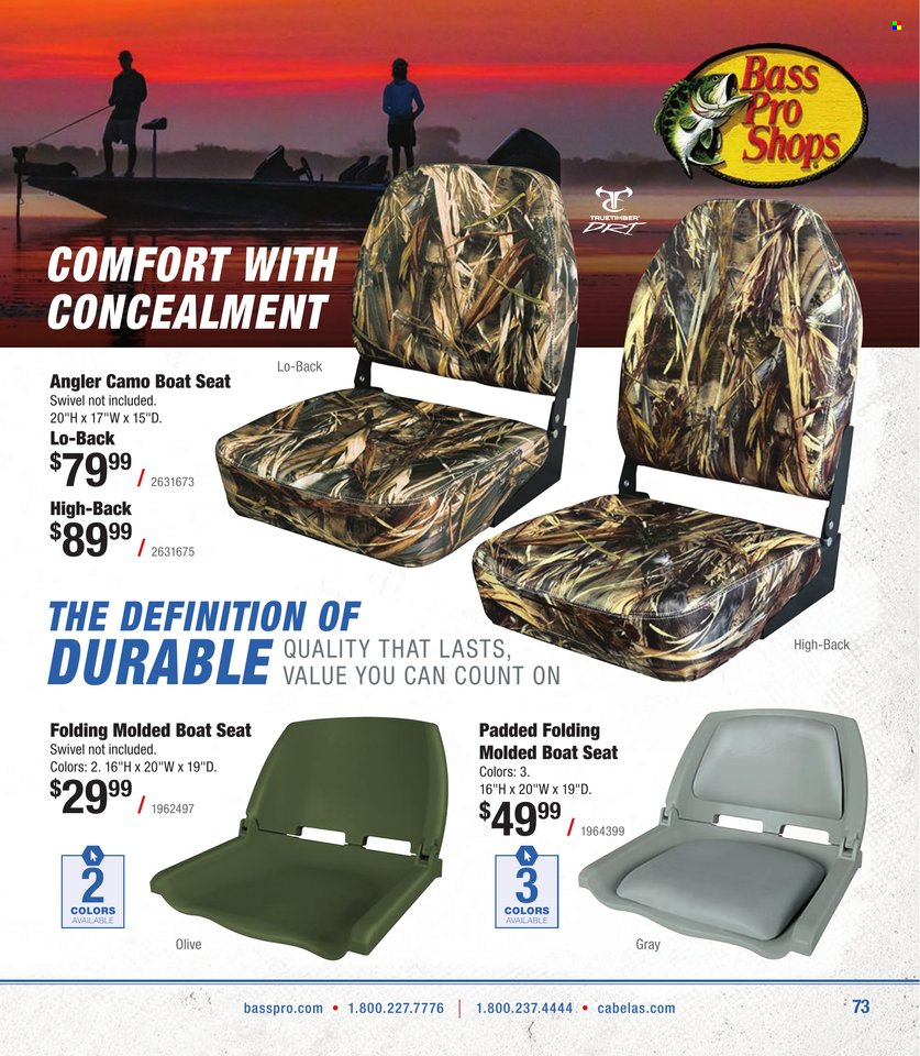 thumbnail - Bass Pro Shops Flyer - Sales products - Bass Pro, boat seat. Page 73.
