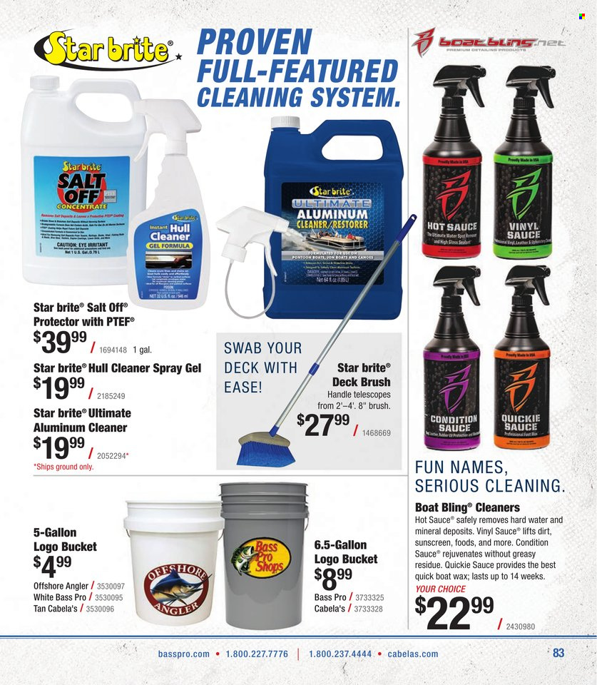 thumbnail - Bass Pro Shops Flyer - Sales products - Bass Pro, brush, cleaner. Page 83.