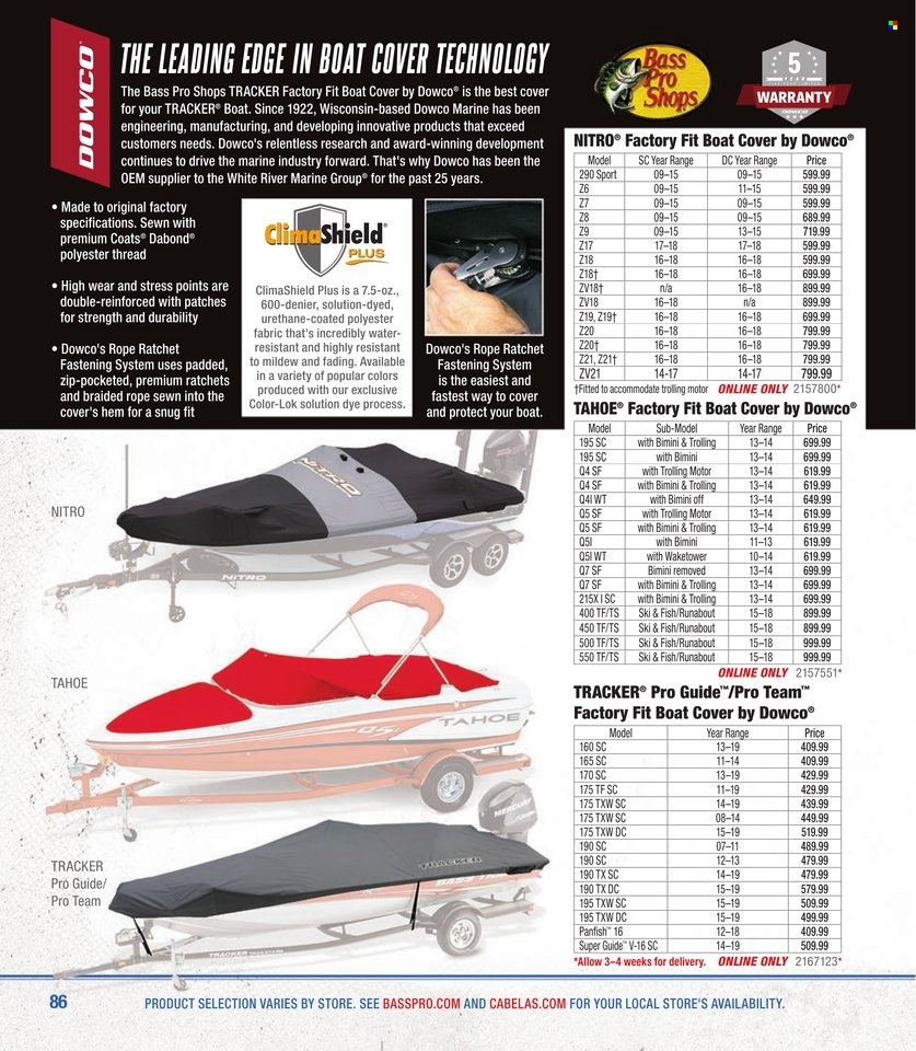 thumbnail - Bass Pro Shops Flyer - Sales products - fish, Snug, Bass Pro, boat cover, hand tools, rope. Page 86.