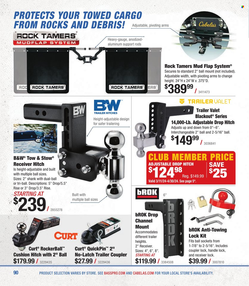 thumbnail - Bass Pro Shops Flyer - Sales products - cushion, blackout, trailer, receiver, gauge. Page 90.