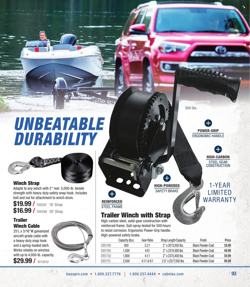 thumbnail - Bass Pro Shops Flyer - Sales products - reel, trailer, strap. Page 93.