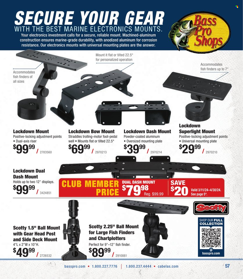 thumbnail - Cabela's Flyer - Sales products - fish, Bass Pro, fish finder. Page 57.