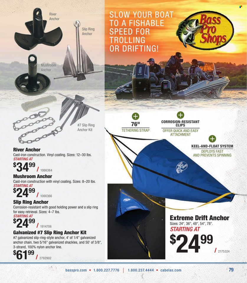 thumbnail - Cabela's Flyer - Sales products - Bass Pro, anchor chain, anchor kit, strap. Page 79.