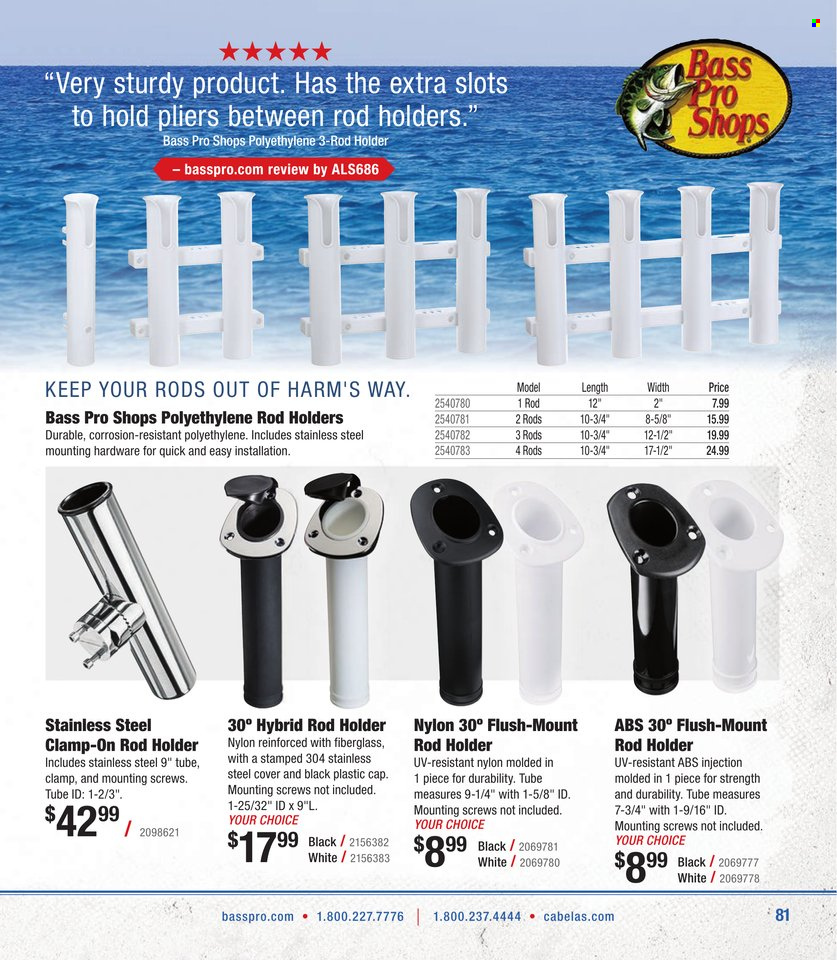thumbnail - Cabela's Flyer - Sales products - Bass Pro, rod holder, clamp. Page 81.