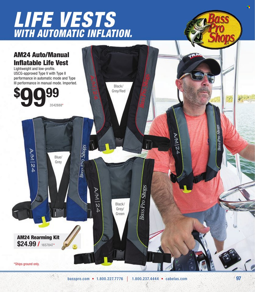 thumbnail - Cabela's Flyer - Sales products - vest, Bass Pro, life jacket. Page 97.