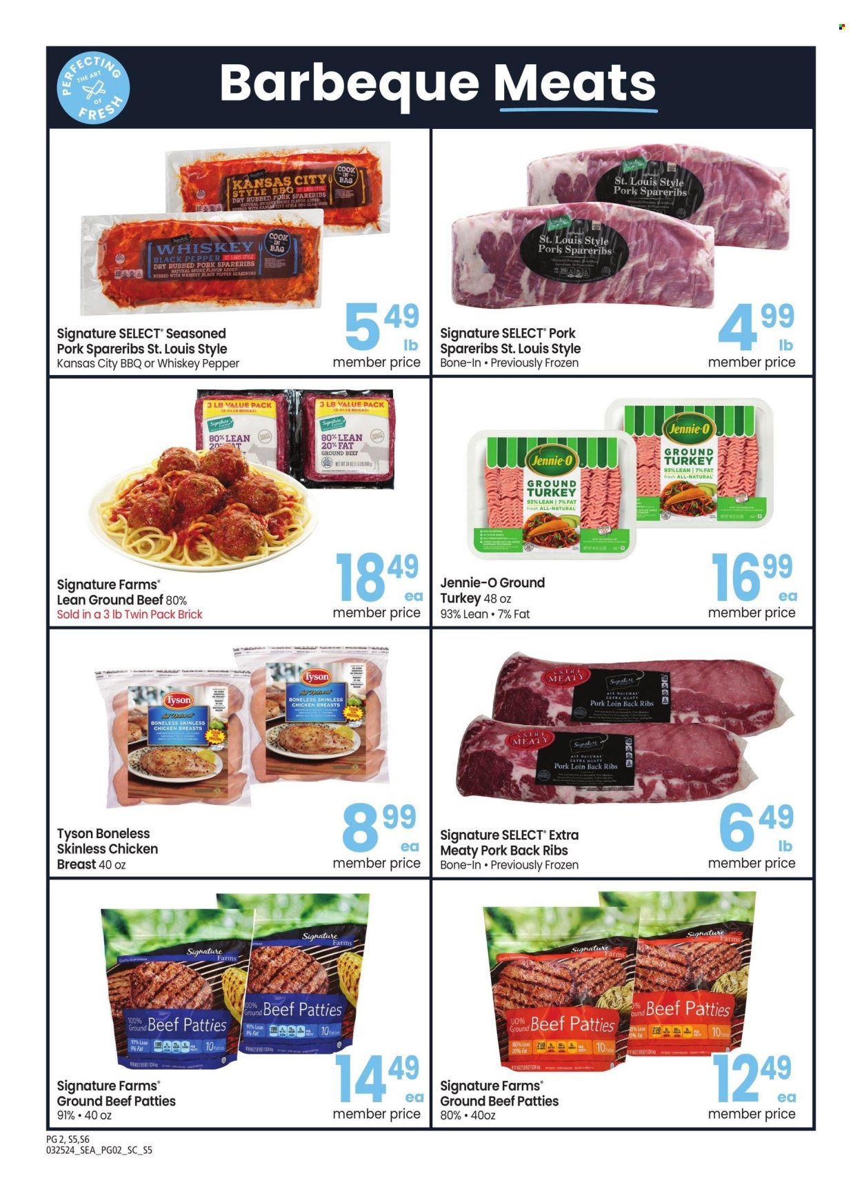 thumbnail - Safeway Flyer - 03/25/2024 - 04/28/2024 - Sales products - ground turkey, chicken breasts, chicken, turkey, beef meat, ground beef, ribs, burger patties, pork loin, pork meat, pork ribs, pork spare ribs, pork back ribs, black pepper, spice, XTRA, eraser. Page 2.