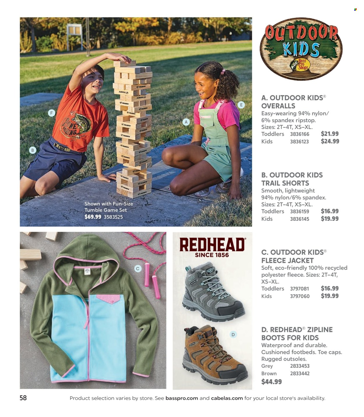 thumbnail - Bass Pro Shops Flyer - Sales products - boots, jacket, shorts, Bass Pro, game set. Page 58.