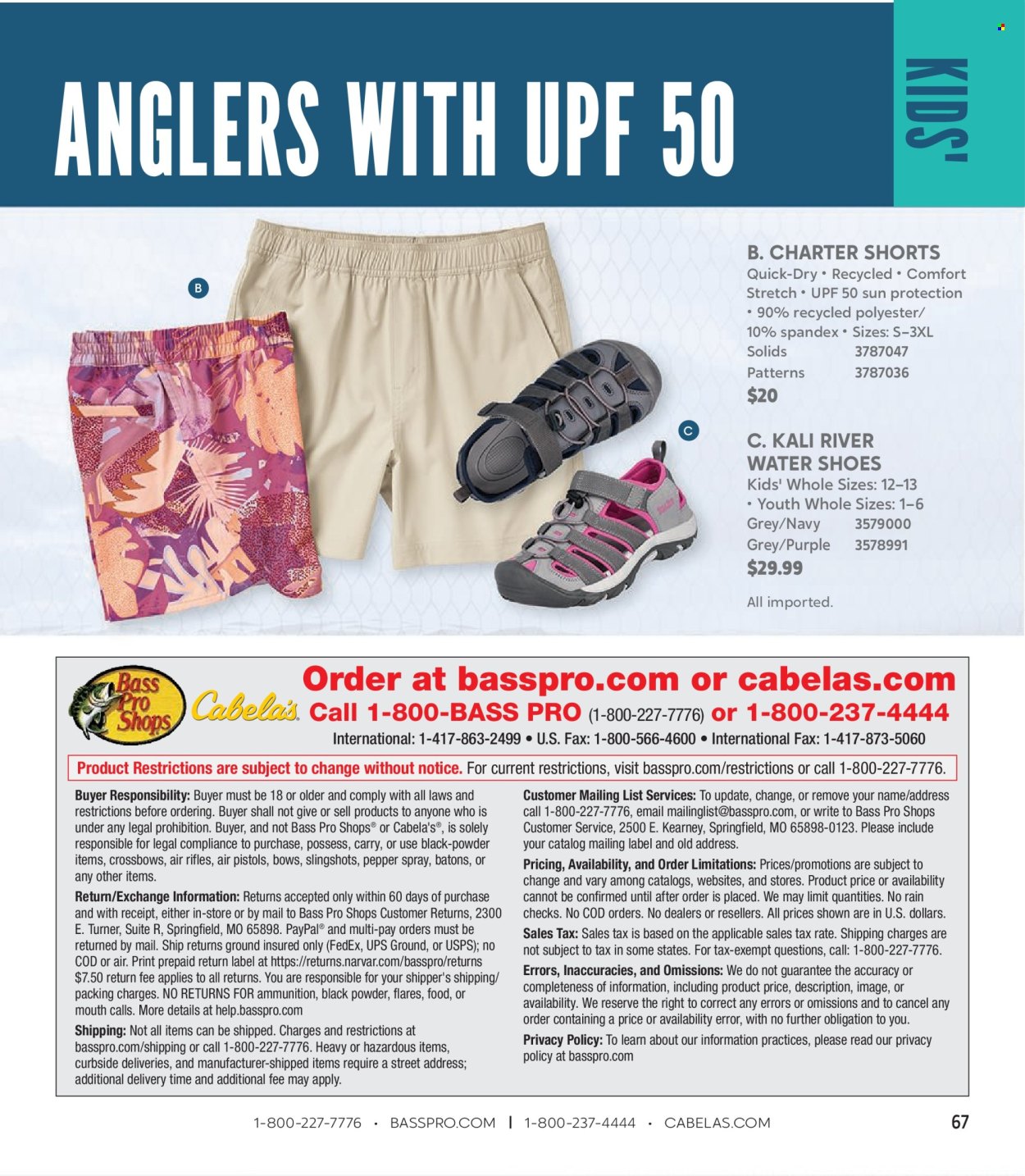 thumbnail - Bass Pro Shops Flyer - Sales products - shoes, water shoes, shorts, Bass Pro, crossbow. Page 67.