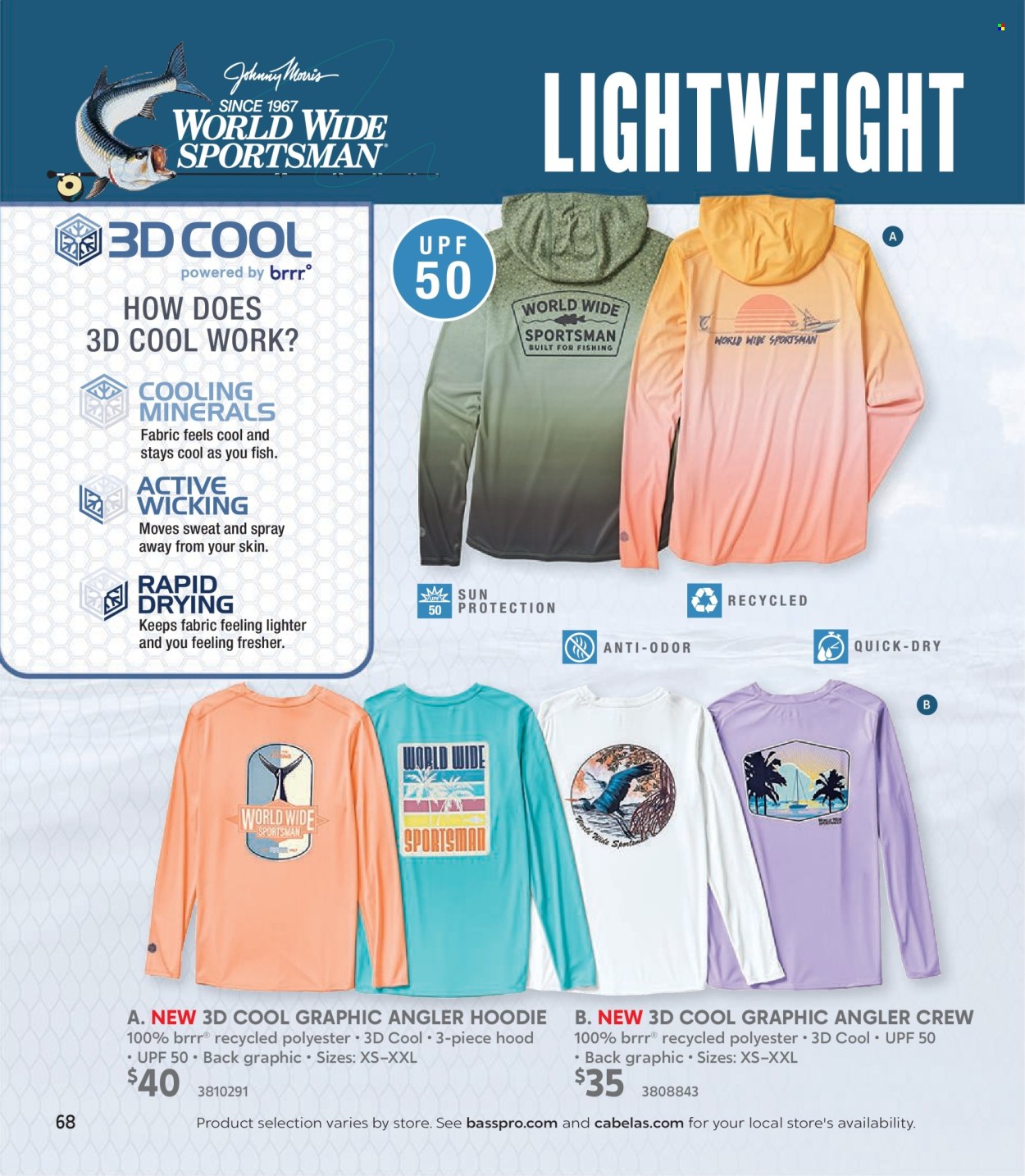 thumbnail - Bass Pro Shops Flyer - Sales products - hoodie, fish. Page 68.