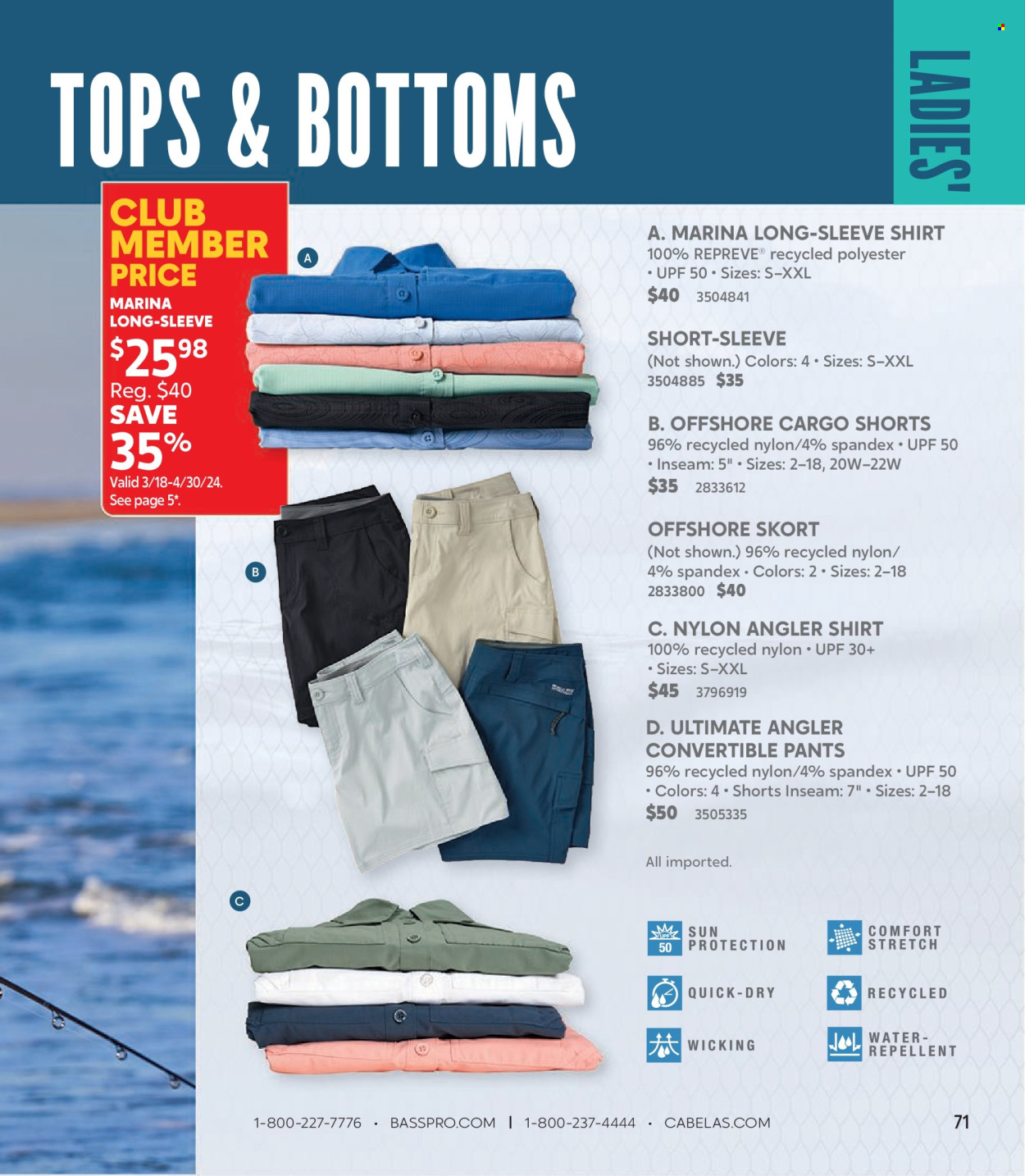 thumbnail - Bass Pro Shops Flyer - Sales products - shorts, pants, skort, long-sleeve shirt, shirt, tops. Page 71.