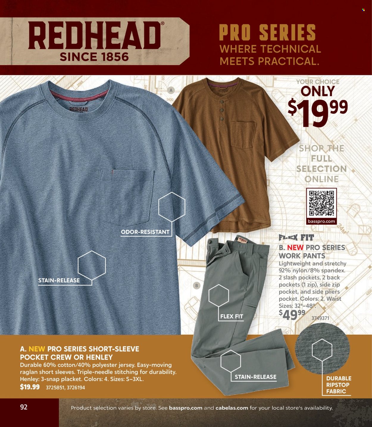 thumbnail - Bass Pro Shops Flyer - Sales products - pants, jersey, work pants. Page 92.