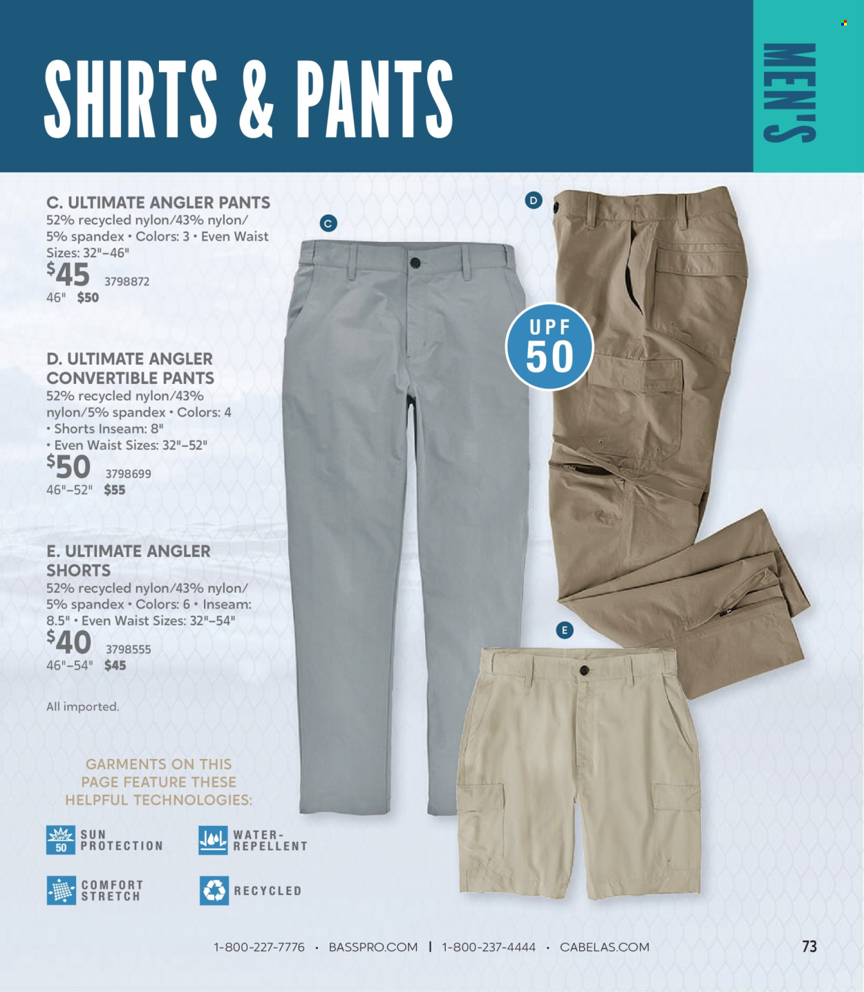 thumbnail - Cabela's Flyer - Sales products - shorts, pants, shirt. Page 73.