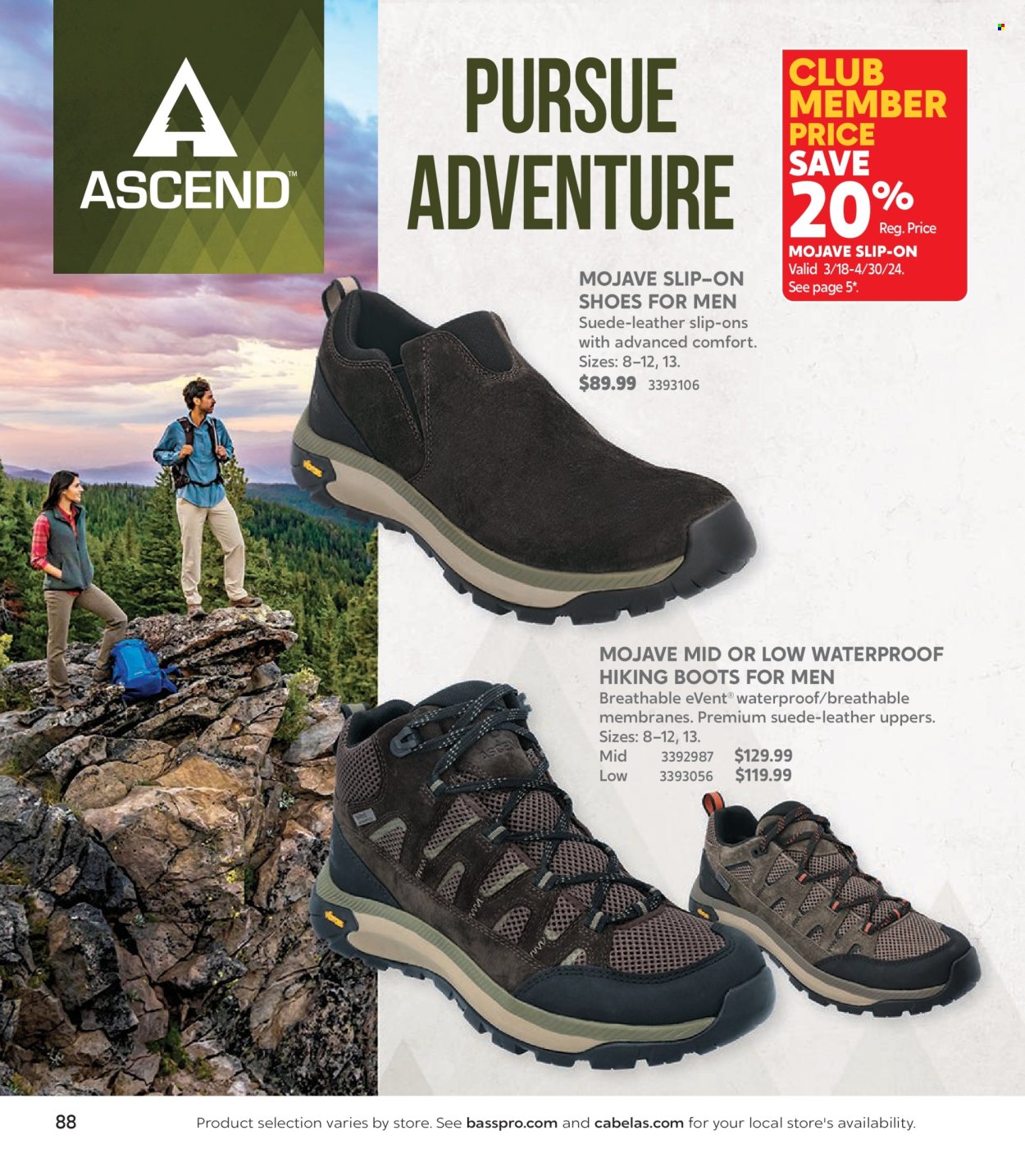 thumbnail - Cabela's Flyer - Sales products - boots, shoes, slip-on shoes. Page 88.