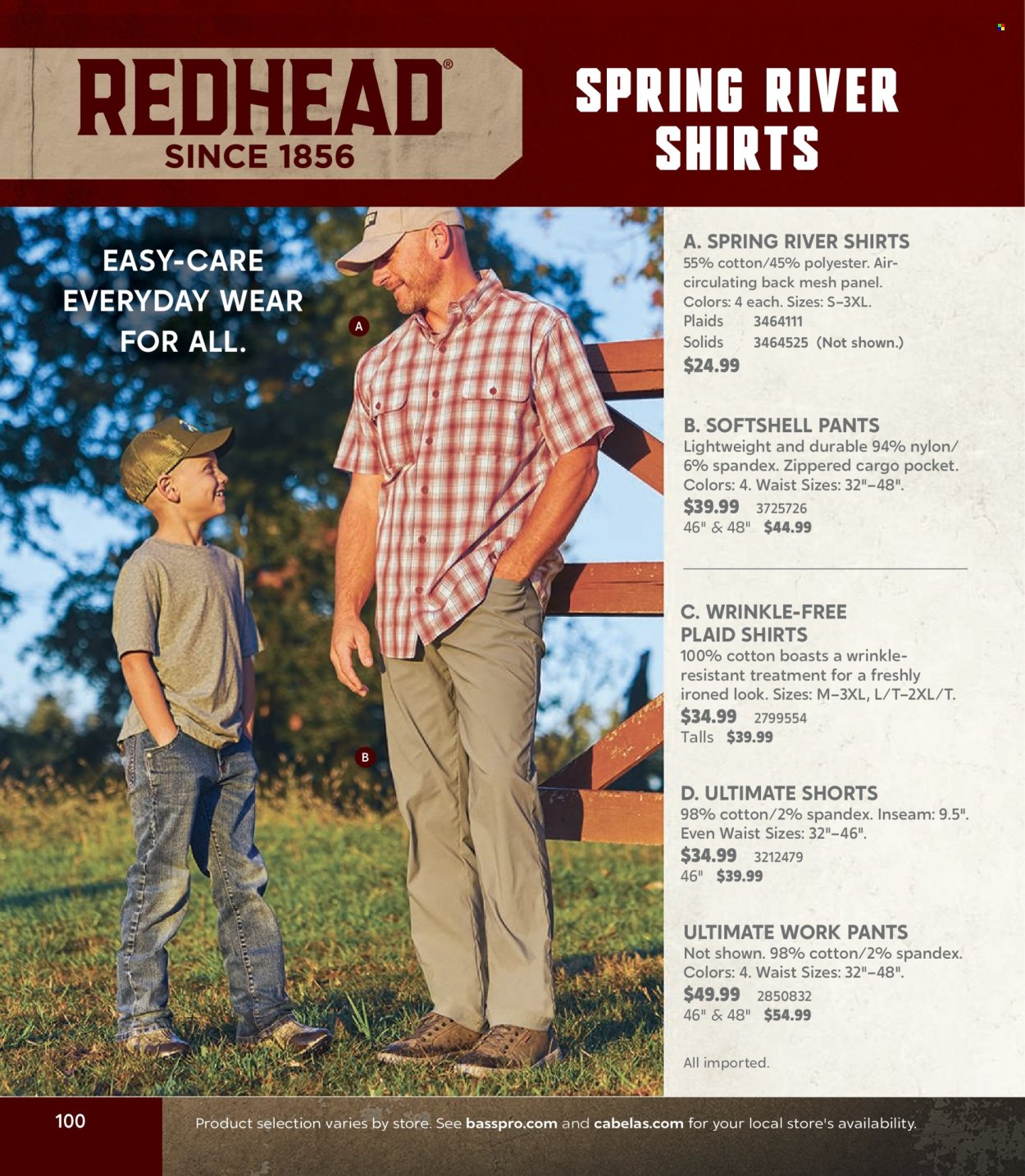 thumbnail - Cabela's Flyer - Sales products - shorts, pants, shirt, work pants. Page 100.